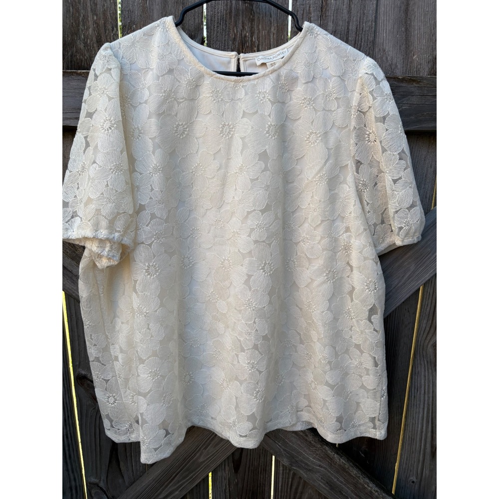 Cynthia Rowley Cream Ivory Floral Lace Puff Sleeve Blouse Top Plus Size 2X